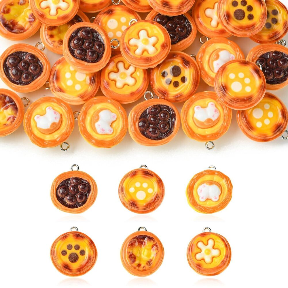 8905 30Pcs 6 Styles Baking Theme Egg Tart Charms Opaque Resin Food Shaped